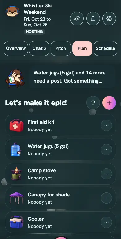 Who's bringing what, sorted